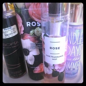 Set of four body spray and lotion